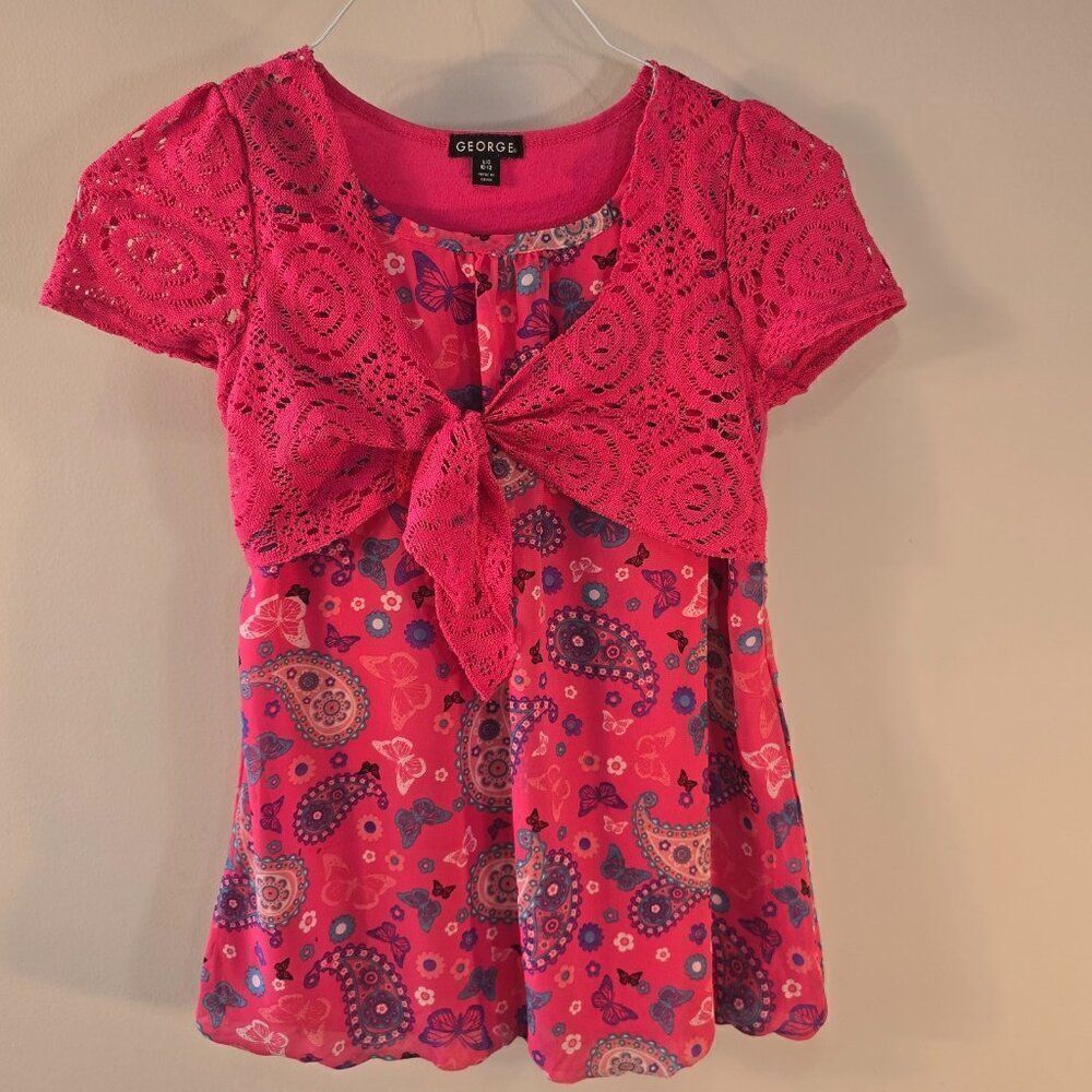 George Lace Shrug Dress Girl's L (10-12) Pink Blue One Piece